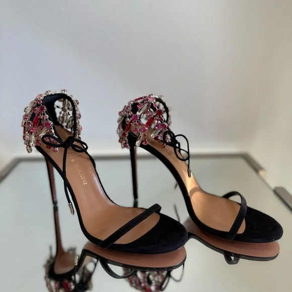 New AQUAZZURA Moonwalk 105 crystal-embellished suede sandals 39.5 $1,895 - Picture 11 of 11